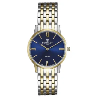 【Bentley 賓利】永恆愛戀系列 真情時刻手錶(藍/金銀 BL1829-10LTNI)