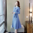 【Alishia】知性優雅綁帶針織連身裙 S-XL(現+預  藍色)