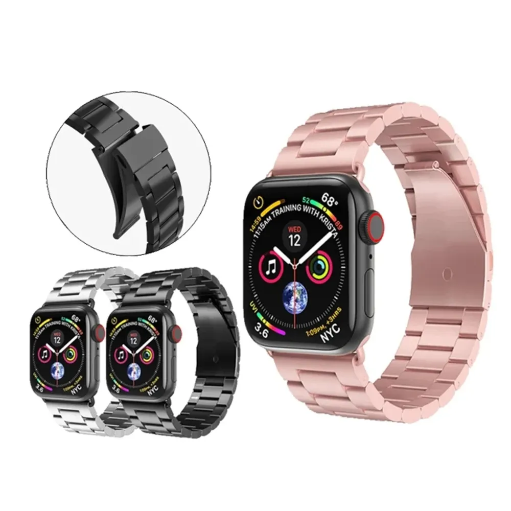 【ANTIAN】Apple Watch Ultra 2 Series 9/8/7/6/5/4/SE 蘋果金屬三珠不鏽鋼手錶帶