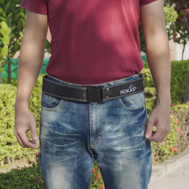 【HOKAS】精緻黑色短版格紋工具腰帶 台灣製(質感工具腰帶 腰帶 加強款)