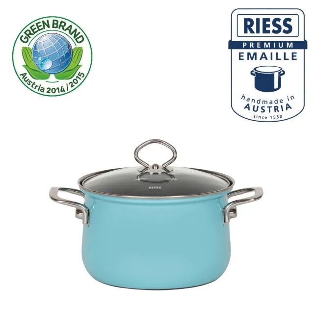【Riess】奧地利國寶陶瓷琺瑯湯鍋20CM(水晶藍)