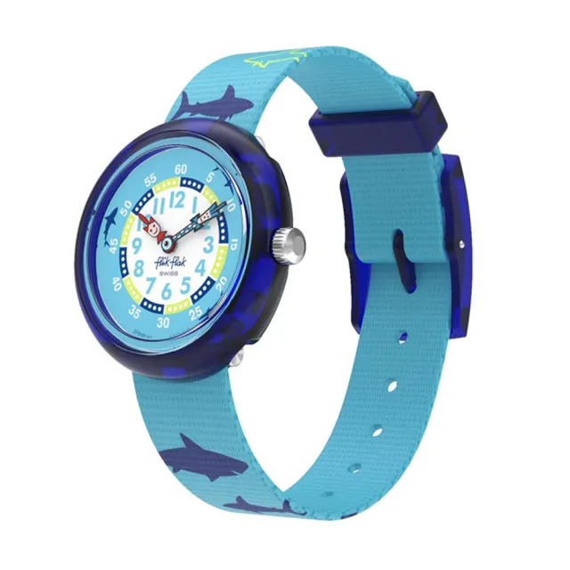 【Flik Flak】兒童手錶 深海鯊魚 SHARKASM 兒童錶 編織錶帶 瑞士錶 錶(31.85mm)