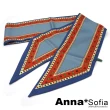 【AnnaSofia】仿絲領巾絲巾圍巾-騰點框邊斜角 窄版緞面 現貨(藍系)