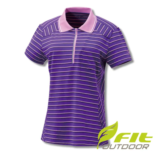【Fit 維特】女-吸排抗UV寬條紋POLO衫-紫紅 GS2107-65(抗UV/POLO衫/條紋)