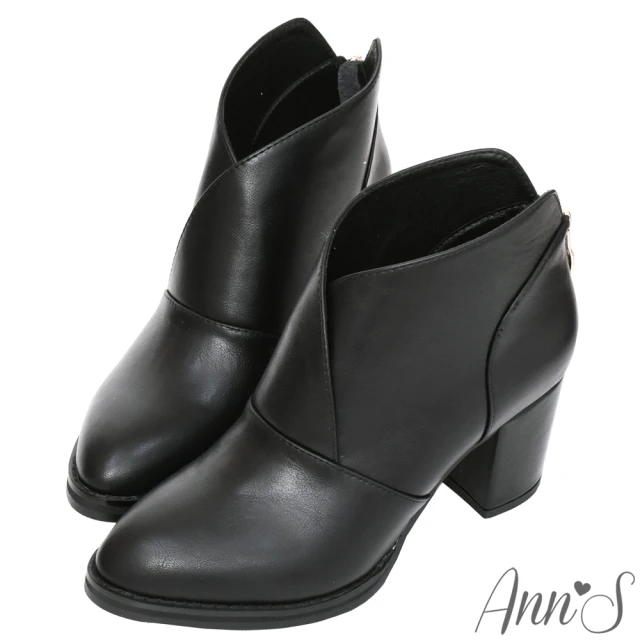 【Ann’S】紐約小姐-極度顯瘦V口零死角粗跟短靴(黑)