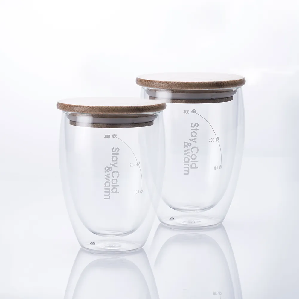 【CookPower 鍋寶】雙層耐熱玻璃咖啡杯雙杯組350ml(贈蓋)