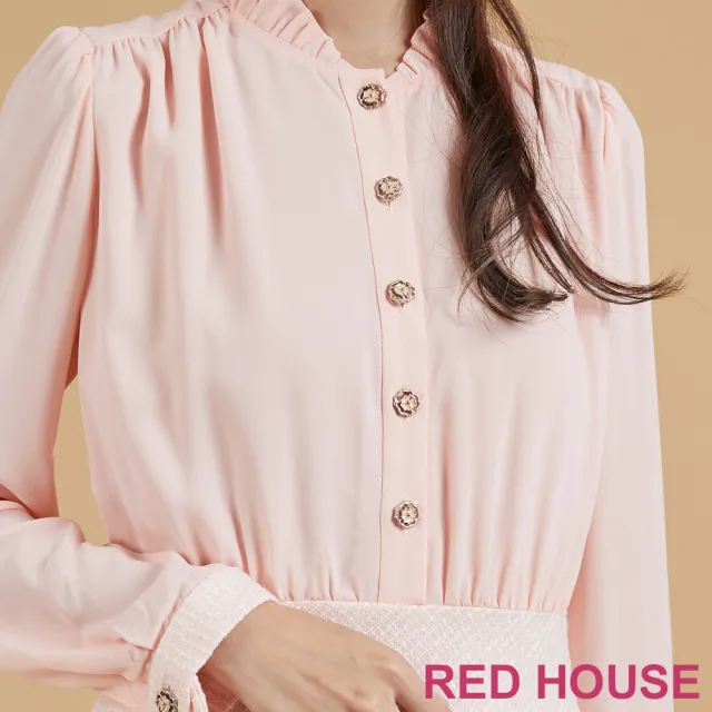 【RED HOUSE 蕾赫斯】小高領拼接洋裝(粉色)