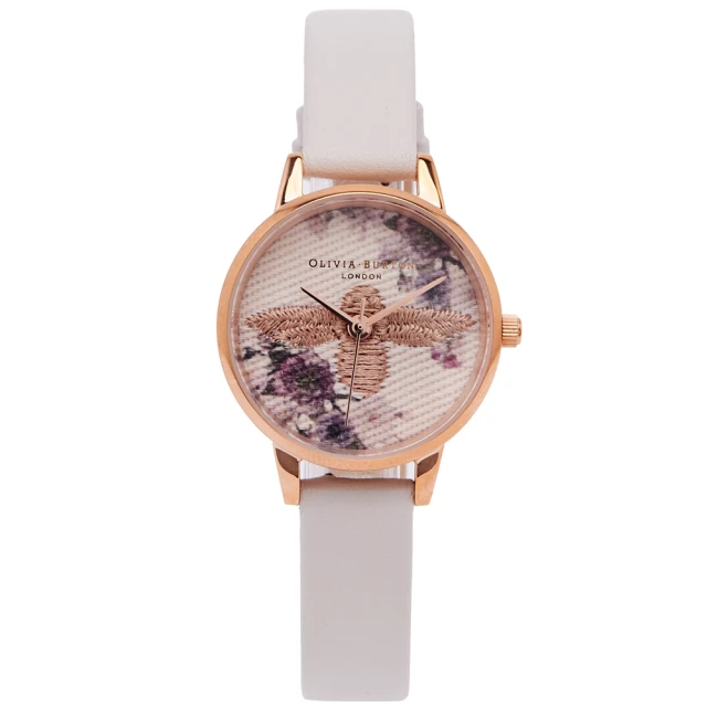 【Olivia Burton】玫瑰金立體蜜蜂款手錶-花與蜂蜜面/30mm(OB16EM06)