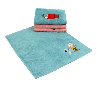 【SNOOPY 史努比】台製-SNOOPY史努比純棉刺繡方巾(4入組)