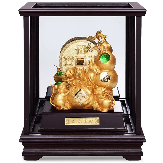 【開運陶源】純金箔雕塑大櫥窗-金鼠 錢母錢滾錢(招財進寶聚寶盆 福祿進寶 代代有財 五福臨門)
