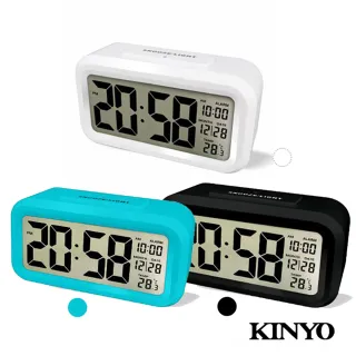 【KINYO】中型數字光控電子鐘 鬧鐘白色 夜間自動背光(2入組)