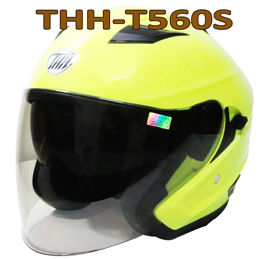 THH-T560S雙層遮陽鏡片3/4罩安全帽-螢光黃(速)