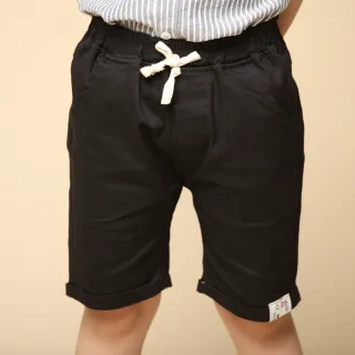 【Azio Kids 美國派】男童  短褲 褲管布標後口袋車線純色休閒短褲(黑)
