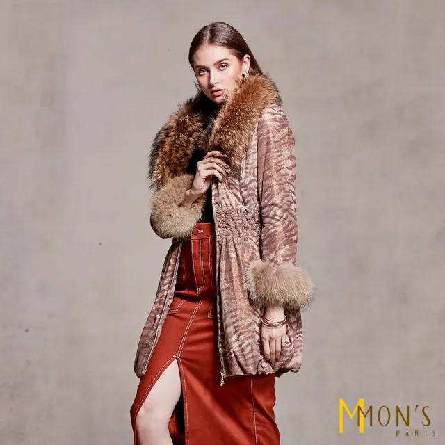 【MON’S】時尚豹紋小羊皮大衣(100%羊皮)