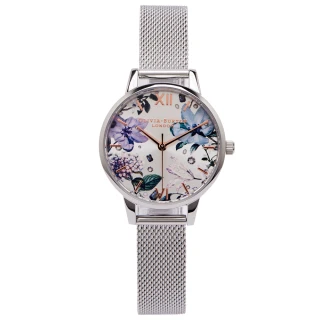 【Olivia Burton】繽紛花色米蘭帶手錶-閃亮面X銀色(OB16BF26)