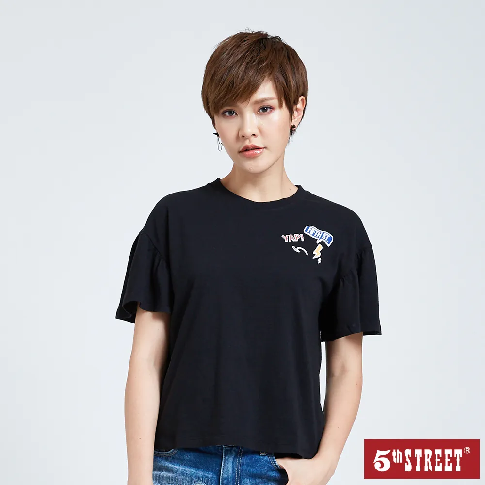 【5th STREET】女波浪短袖T恤-黑色