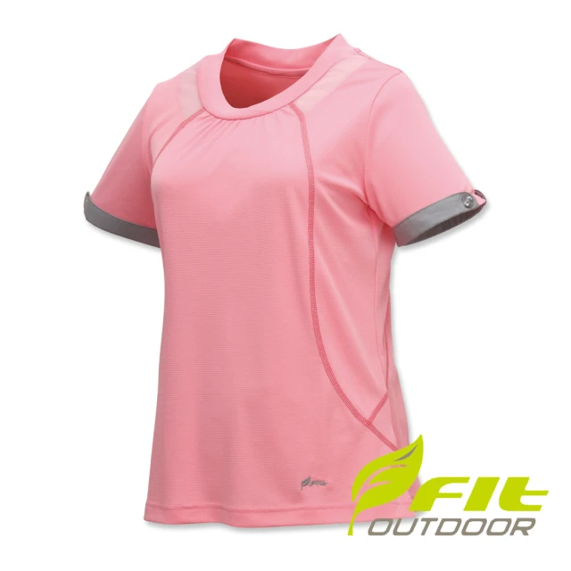 【Fit 維特】女-吸排抗UV圓領衫-粉紅 ES2111-12(吸濕排汗/抗UV)