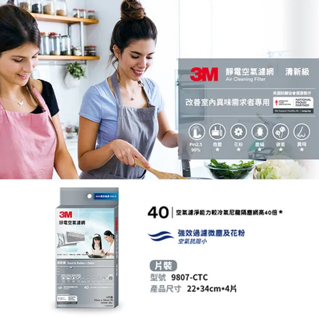 【3M】清新級靜電空氣濾網/冷氣濾網 9807-CTC(4片裝-適用冷氣/清淨機/除濕機)