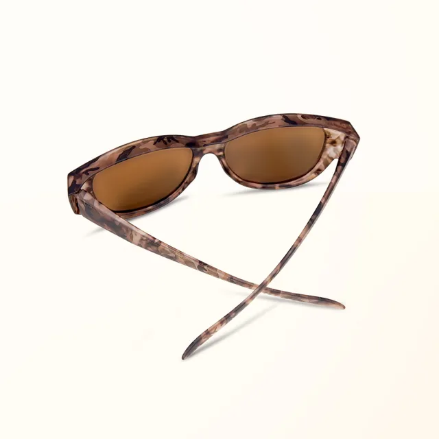 【ALEGANT】經典亞麻棕色豹紋圓框全罩式偏光墨鏡/外掛式UV400太陽眼鏡(外掛式/包覆式/寶麗來墨鏡/車用眼鏡)