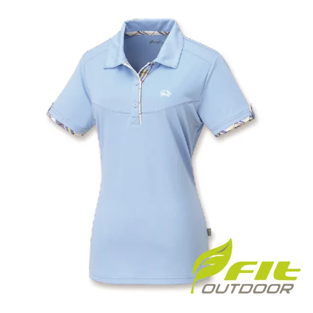 【Fit 維特】女-涼感銀離子格紋配布POLO衫-水藍 IS2105-52(銀離子/格紋配布/POLO衫)