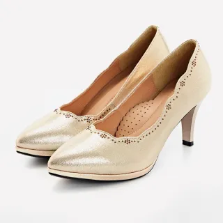 【DN】晚宴鞋_造型水鑽點綴珠光高跟婚鞋(金)