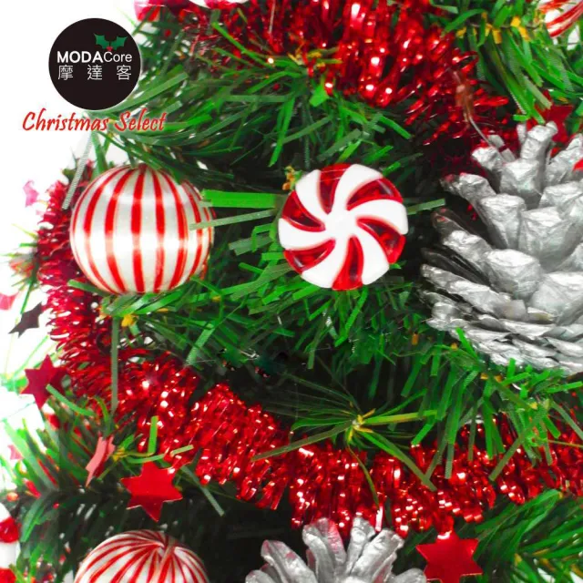 【摩達客】耶誕-1尺/1呎-30cm台灣製迷你裝飾綠色聖誕樹(含薄荷糖果球銀松果系/含LED20燈彩光電池燈/免組裝)