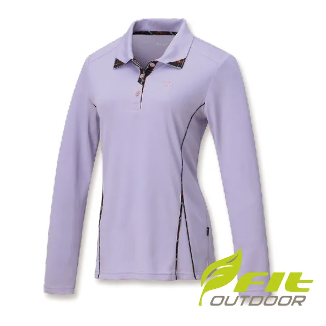 【Fit 維特】女-涼感銀離子長袖POLO衫-淺紫 IS2101-60(POLO衫/長袖上衣/涼感)