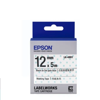 【EPSON】標籤帶 和紙系列 粉藍透明點黑字/12mm(LK-4BB1)