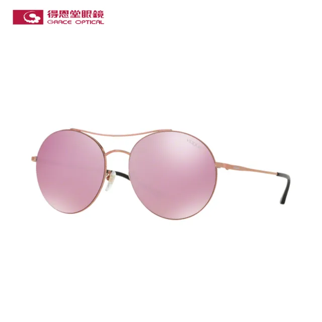 【VOUGE】太陽眼鏡雙槓復古經典款金色框粉色漸層鏡片(4028SD-50537)