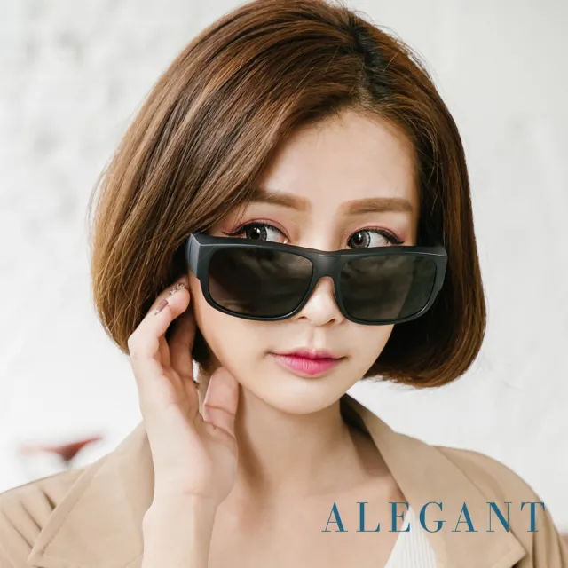 【ALEGANT】潮流果凍黑色方框全罩式偏光墨鏡/外掛式UV400太陽眼鏡(外掛式/包覆式/全罩式墨鏡/車用太陽眼鏡)