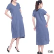 【花鈿】V領苧麻長洋裝-藍(EH5901-05)
