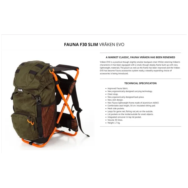 【FAUNA】北歐設計 F30 SLIM VRAKEN EVO 輕量板凳後背包(登山 戶外 野外 露營 輕量防潑水板凳後背包)