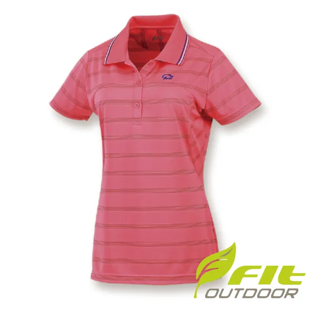 【Fit 維特】女-吸排抗UV寬條短袖POLO衫-粉紅 HS2104-12(抗UV/吸濕排汗/POLO衫)