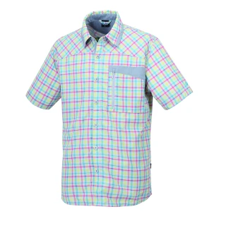 【Fit 維特】男-吸排抗UV格紋短袖襯衫-鋁灰 HS1203-71(吸濕排汗/透氣快乾/抗UV)