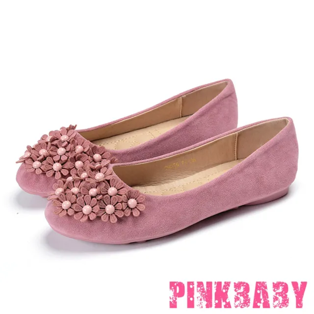 【PINKBABY】可愛圓頭甜美小花造型舒適平底豆豆鞋(粉)