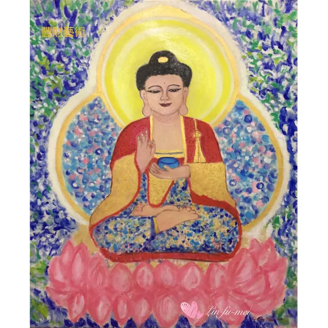 【豐財藝術】Namo Medicine Buddha 藥師琉璃光如來能量真跡油畫(佛像油畫藝術收藏首選)