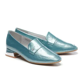 【HELENE SPARK】復古時髦金屬感白鑽樂福低跟鞋(藍)