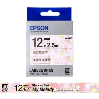 【EPSON】標籤帶 三麗鷗系列-美樂蒂花漾款 粉紅底黑字/12mm(LK-4NBY)