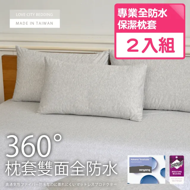 【寢城之戀】台灣製造 真雙面全防水吸濕排汗 保潔枕套(2入)