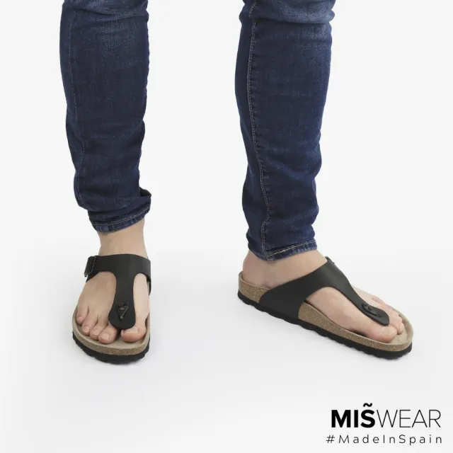 【MISWEAR】男-涼鞋-Genuins 純素皮革軟木男士夾腳涼鞋-黑