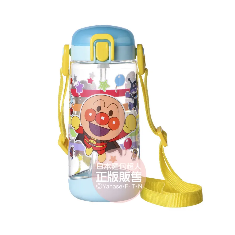 【ANPANMAN 麵包超人】AN麵包超人鎖蓋吸管水壼450ml-水藍(不含雙酚A/鎖蓋設計/刻度杯身)