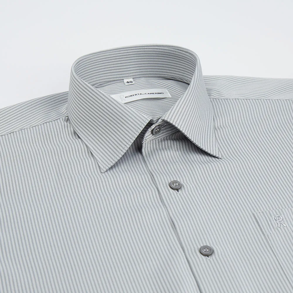 【ROBERTA 諾貝達】台灣製 吸濕速乾 商務條紋長袖襯衫(灰色)