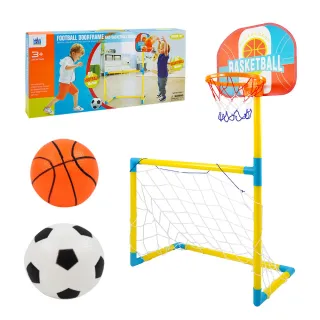 【888ezgo】室內兒童足球門+籃球架組（附球+打氣筒）（16561）