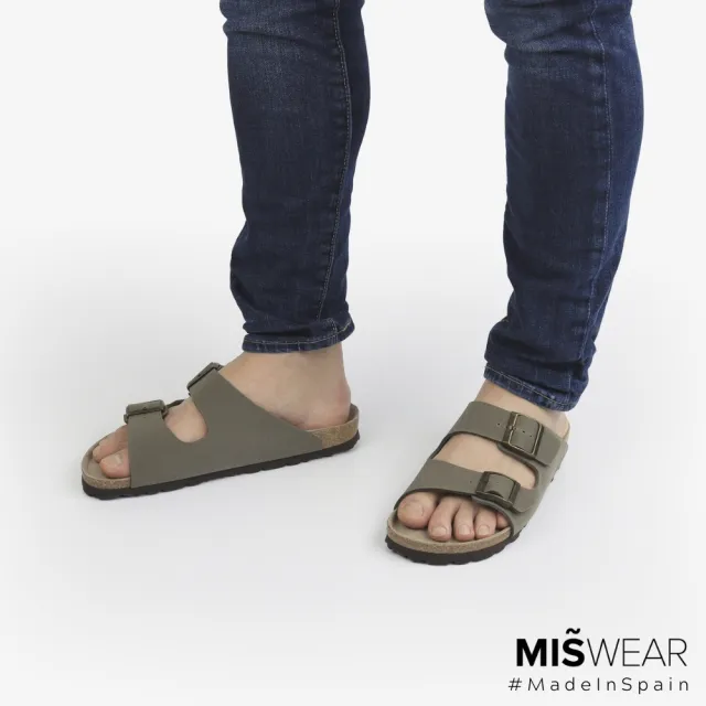 【MISWEAR】男-涼鞋-Genuins 純素皮革軟木雙扣男士涼鞋-灰