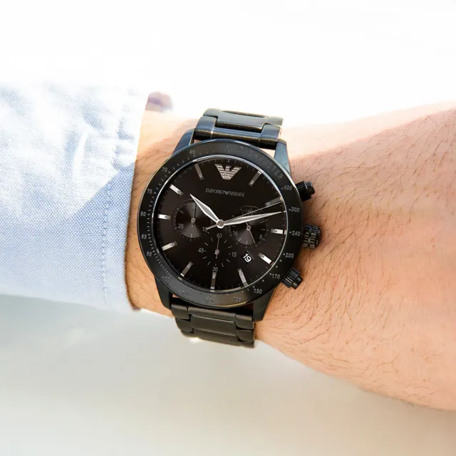 【EMPORIO ARMANI】公司貨 亞曼尼 鐵黑騎士時尚不鏽鋼腕錶/黑(AR11242)