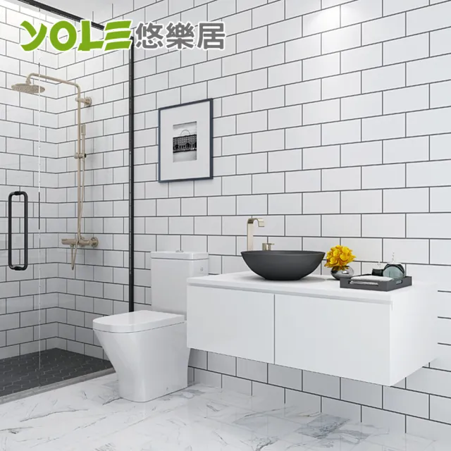 【YOLE 悠樂居】浴室自黏耐磨防水防潮磚紋壁紙壁貼-3m#1330005(白色/灰色)