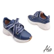 【A.S.O 阿瘦集團】機能休閒 超能耐時尚漆皮雙色寬帶休閒鞋(藍)