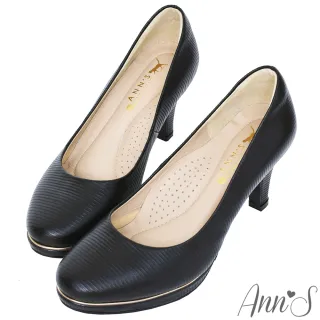 【Ann’S】美腿公式-小羊皮金色夾心防水台圓頭高跟鞋(黑)