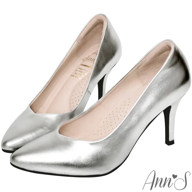 【Ann’S】舒適療癒系-V型美腿綿羊皮尖頭跟鞋8cm(銀)