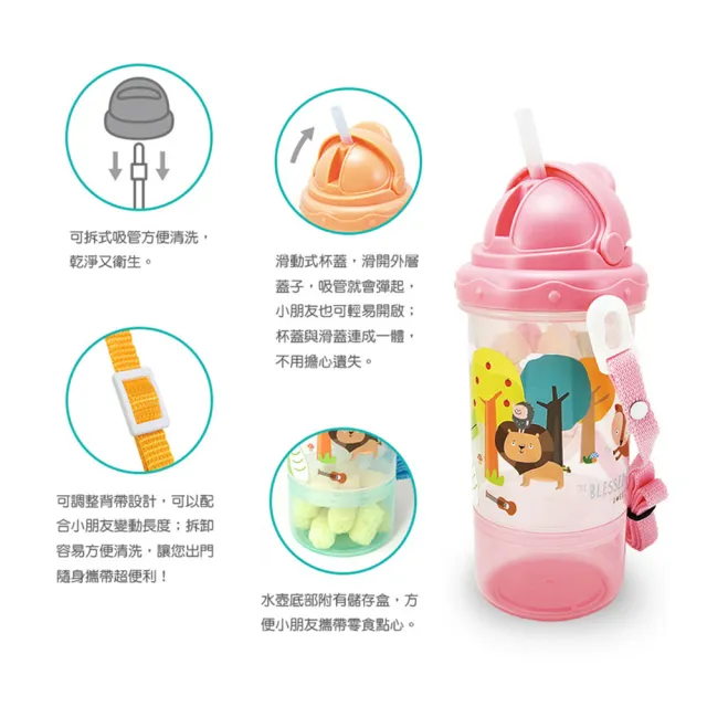 【莫菲思】晉怡 mit兒童環保安全無毒滑蓋吸管雙層水壺400ml(兒童水瓶/運動水壺/三色可選)